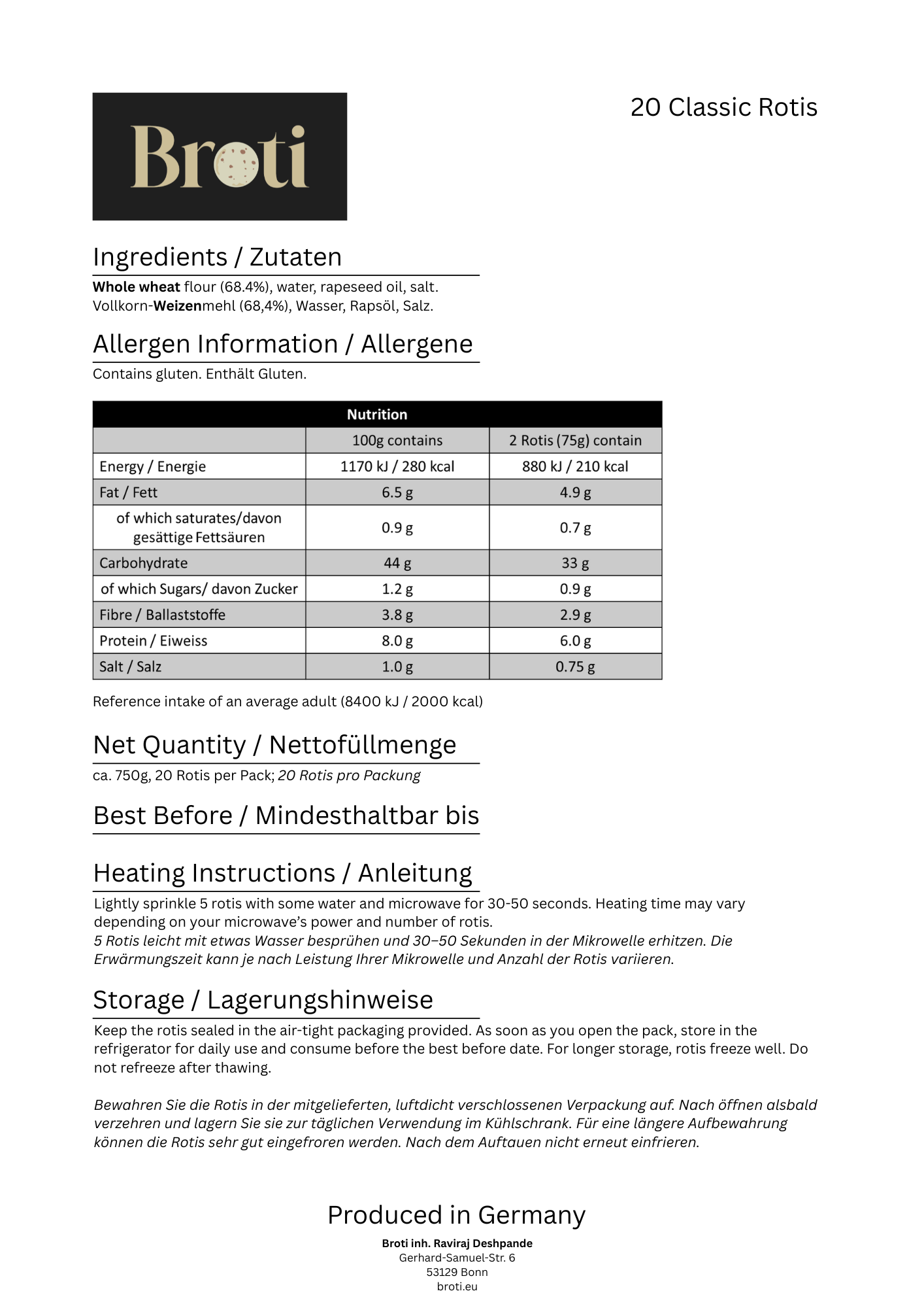 Classic Roti Subscription - Pack of 20